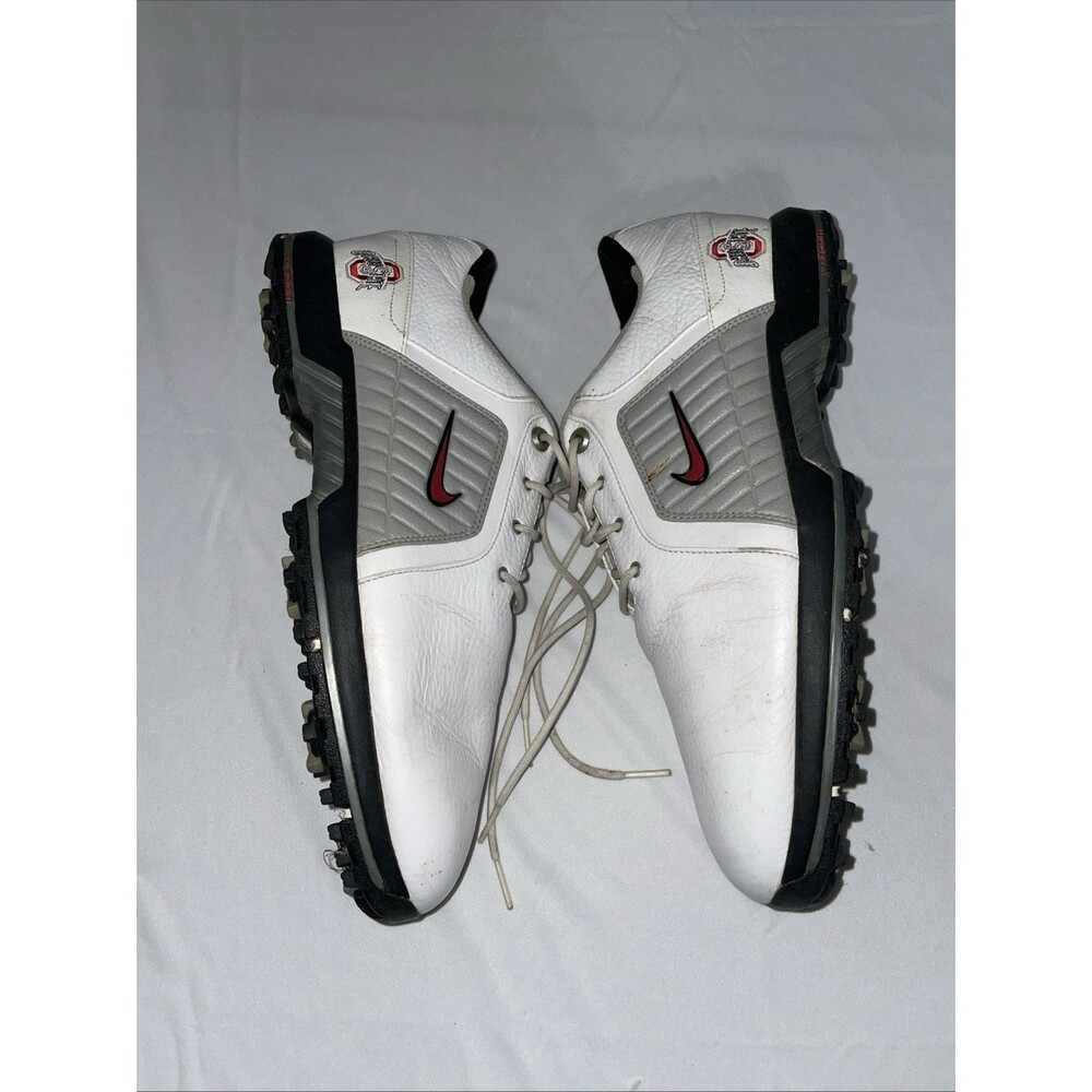 Nike Golf Shoes Mens 9.5 Ohio State Buckeyes White Leather Spiked 2010 379228